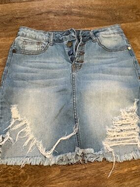 Windsor Light Blue Distressed Denim Mini Skirt